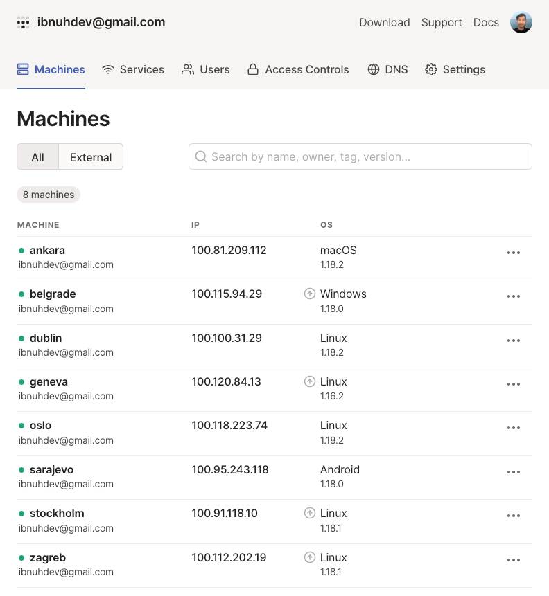 Tailscale device management page